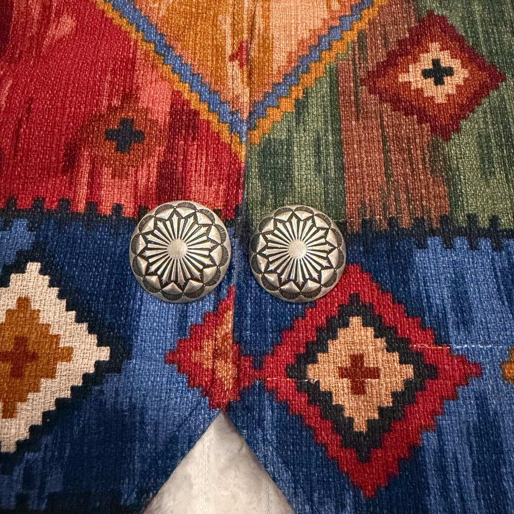 VINTAGE Western Vest Concho Buttons" Southwestern Aztec Vest L Cowgirl Festival - Picture 10 of 11